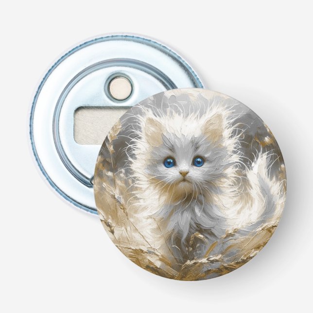 Precious White Kitten  Bottle Opener (Front)