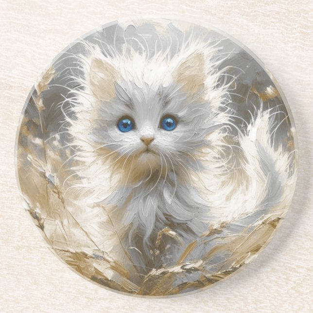 Precious White Kitten  Coaster (Front)