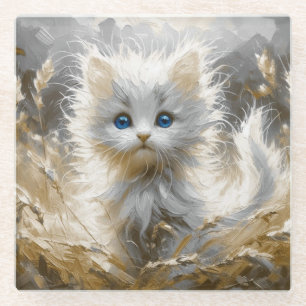 Precious White Kitten Glass Coaster