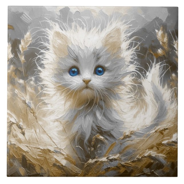 Precious White Kitten  Tile (Front)