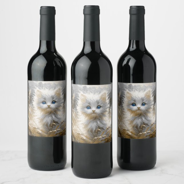Precious White Kitten  Wine Label (Bottles)
