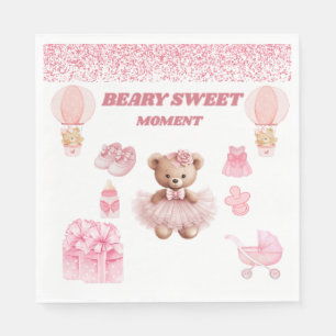 PRECIOUS WHITE PINK 6.5” LUNCHEON BEAR GIRL NAPKIN