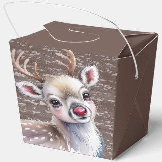 Precious White Reindeer Red Shiny Nose Birthday  Favour Box