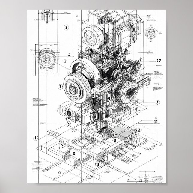 Precision Engineering Art: Modular Machine Poster (Front)