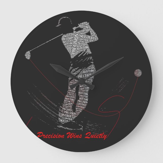 Precision Wins Quietly Golf Typography Motivationa Large Clock (Front)