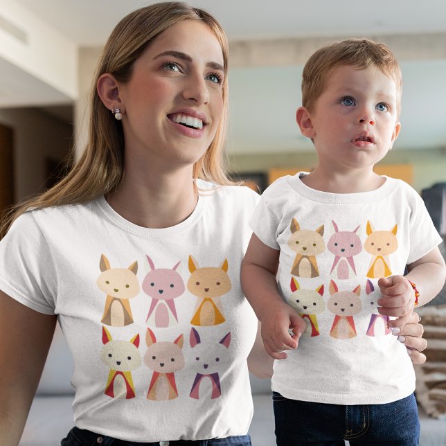 Predator Fox Cartoon T-Shirt (Smiling mom showing something to her baby - both wearing fox cartoon tshirt)
