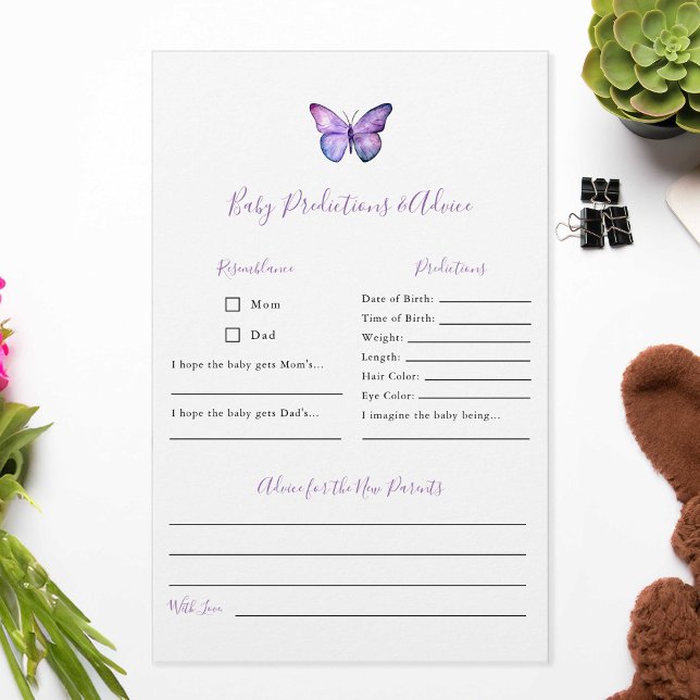 Predictions & Advice Butterfly Baby Shower Game  Flyer (Creator Uploaded)