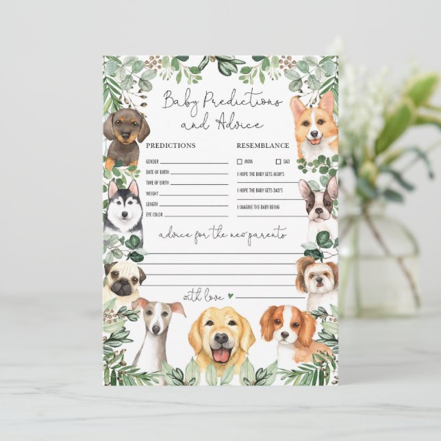 Predictions & Advice Dogs Baby Shower Game Card (Standing Front)