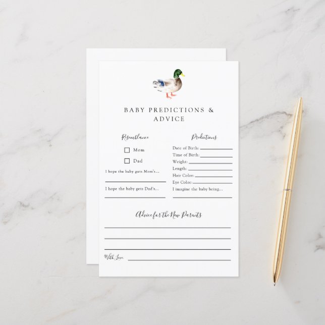 Predictions & Advice Duck Baby Shower Game  (Front/Back In Situ)