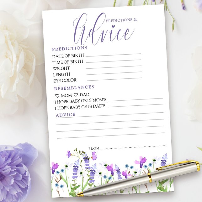 Predictions & Advice Purple Wildflower Baby Shower (Preditions and Advice Card from my Purple Wildflower Collection.)