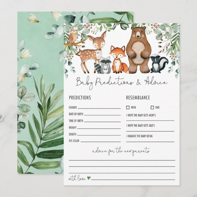 Predictions & Advice Woodland Baby Shower Game Invitation (Front/Back)