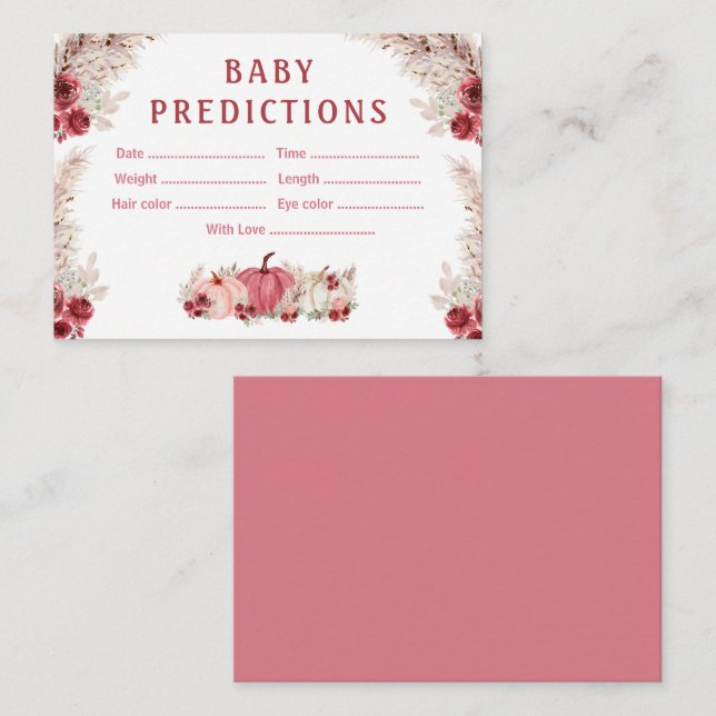 Predictions Fall Pumpkin Baby Shower Game Card (Front/Back)