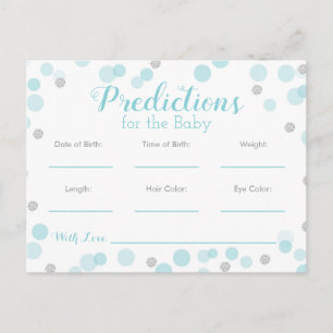 Predictions for Baby Baby Shower Game Blue Silver Invitation Postcard