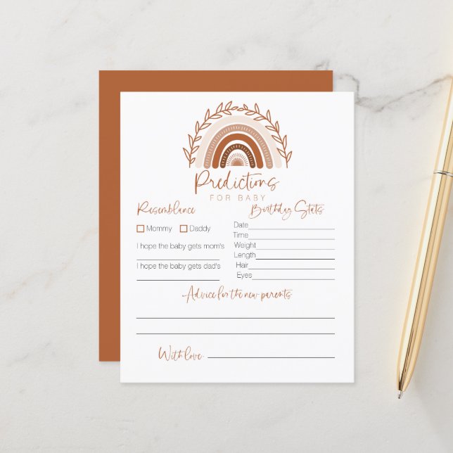 Predictions for Baby Card, Boho Rainbow Game (Front/Back In Situ)