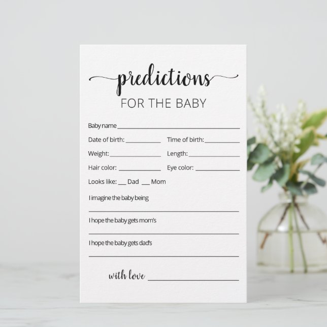 Predictions for the Baby card Baby Shower party (Standing Front)