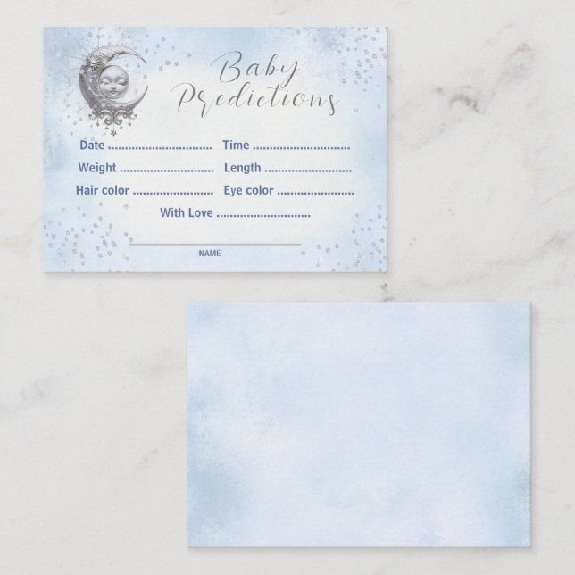 Predictions Over The Moon Blue Baby Shower Game Enclosure Card (Front/Back)