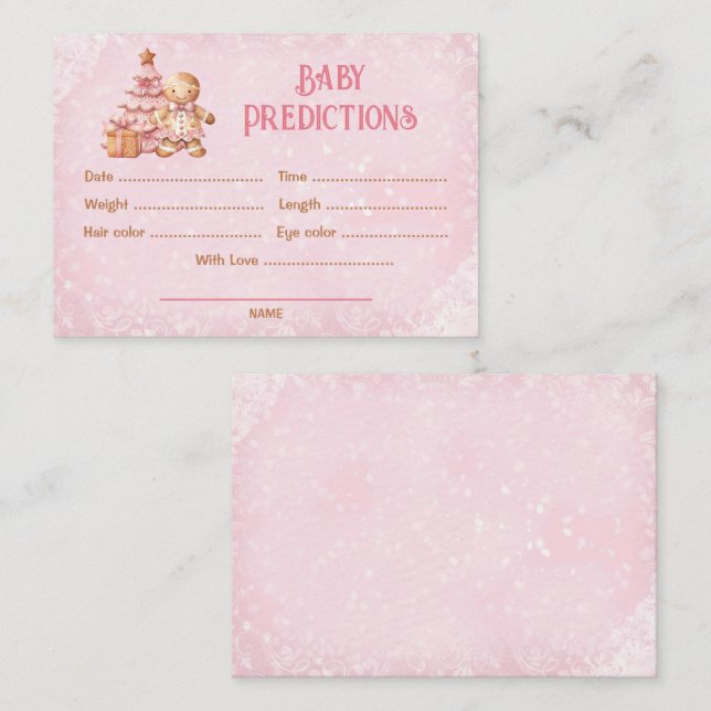 Predictions Pink Christmas Baby Shower Game Enclosure Card (Front/Back)