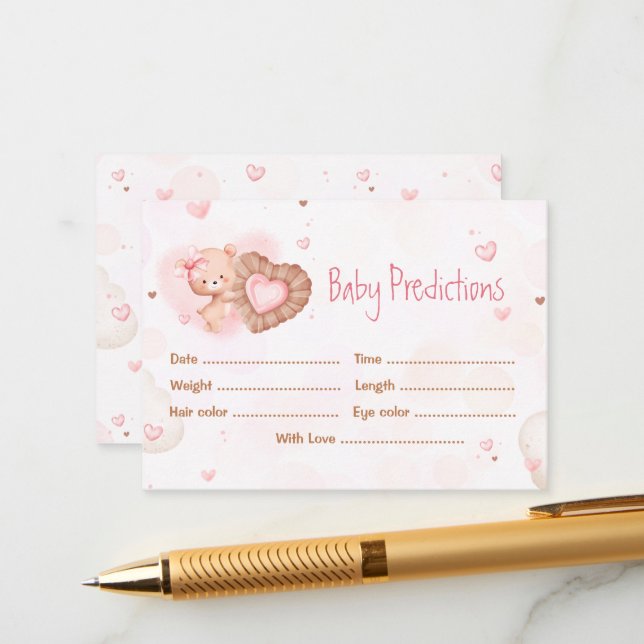 Predictions Pink Sweetheart Baby Shower Game Enclosure Card (Front/Back In Situ)