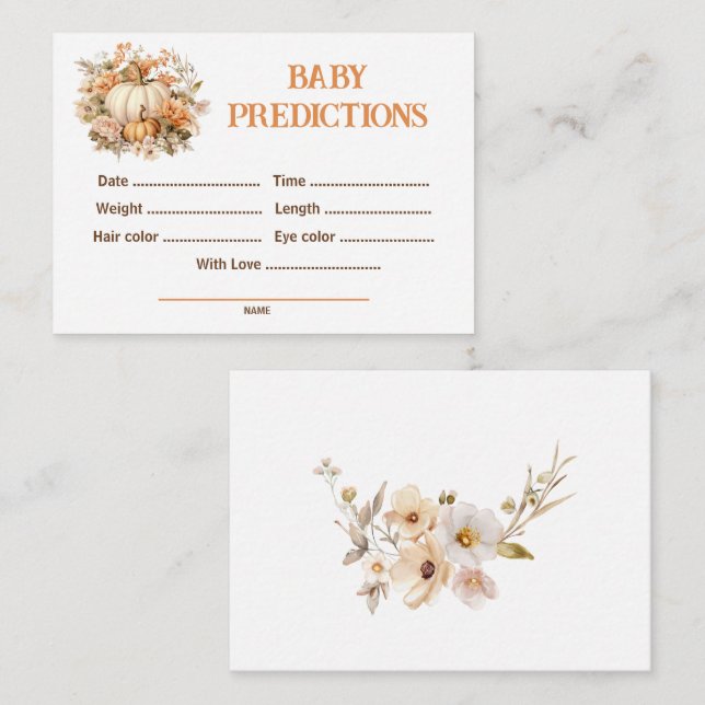 Predictions Pumpkin Baby Shower Game Enclosure Card (Front/Back)