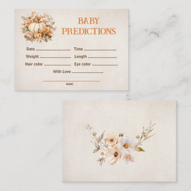 Predictions Pumpkin Fall Baby Shower Game Enclosure Card (Front/Back)