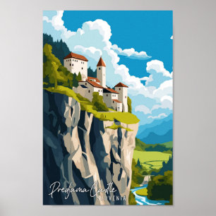 Predjama Castle Slovenia vintage travel Poster
