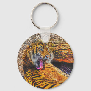 Preening Sumatran Tiger Big Cat Wildlife Art Key Ring