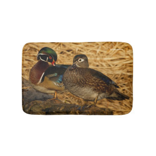 Preening Wood Ducks on a Log Bath Mat