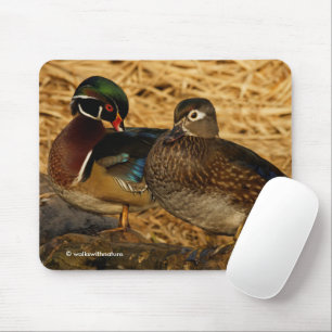 Preening Wood Ducks on Log Mouse Mat