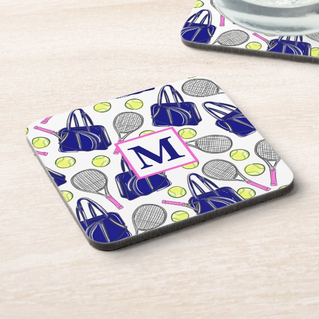 Preepy Monogram Tennis Navy Coaster (Left Side)