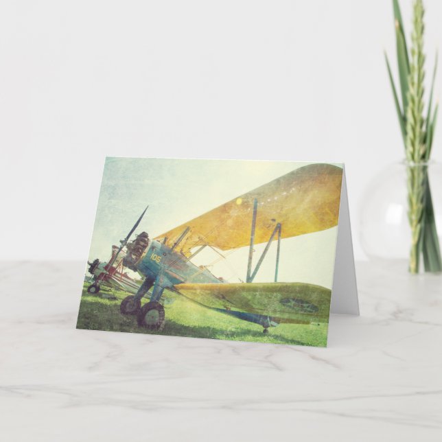 "Preflight Biplane" Antique Aeroplane Card (Front)