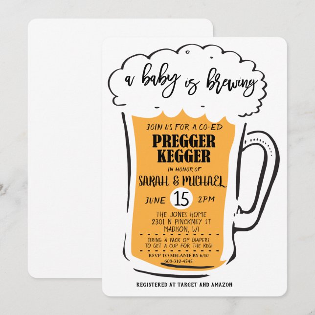 Pregger Kegger Beer Baby Shower Invitation (Front/Back)