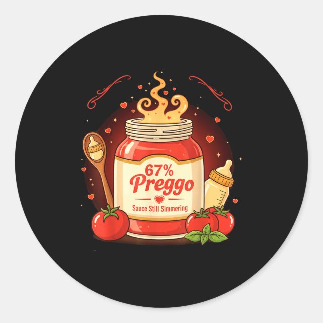 Preggo Sauce Pasta Pregnancy Announcement Funny 67 Classic Round Sticker (Front)