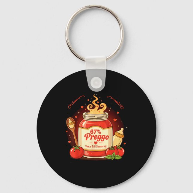 Preggo Sauce Pasta Pregnancy Announcement Funny 67 Key Ring (Front)