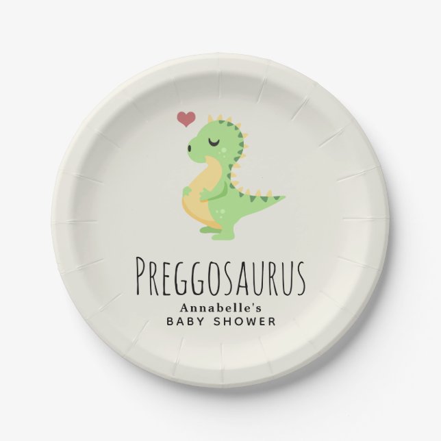 Preggosaurus Cute Dinosaur Baby Shower Paper Plate (Front)