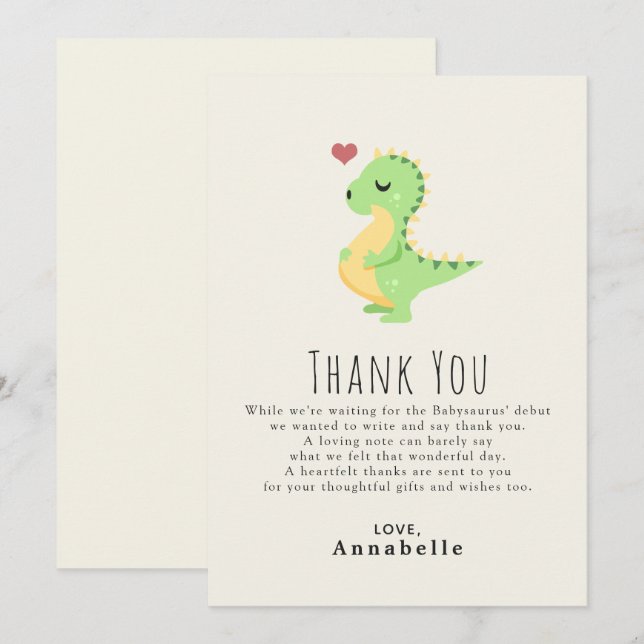 Preggosaurus Cute Dinosaur Baby Shower Thank You Card (Front/Back)