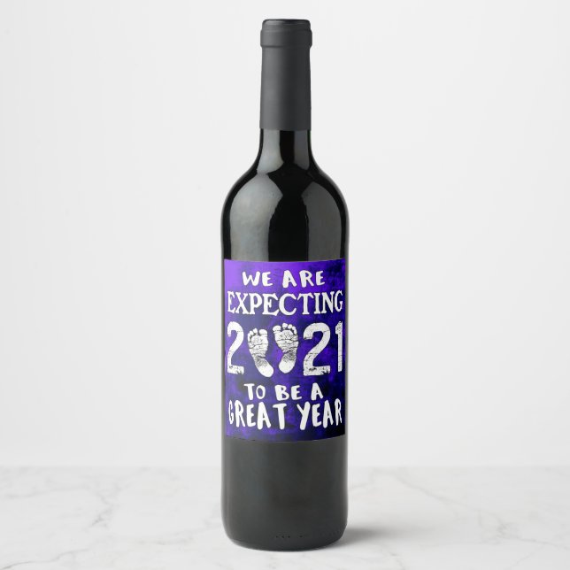 Pregnancy Announcement 2021 We Are Expecting Wine Label (Front)
