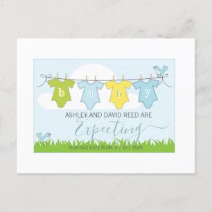 Pregnancy Announcement   Baby Clothesline Postcard