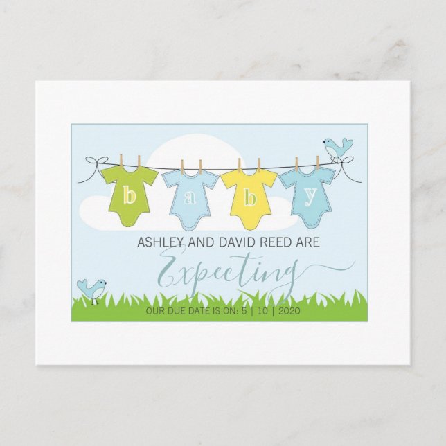 Pregnancy Announcement | Baby Clothesline Postcard (Front)