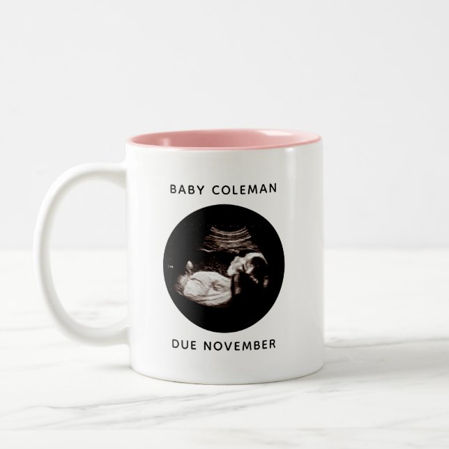 Pregnancy Announcement Baby Girl Sonogram Photo Two-Tone Coffee Mug (Left)