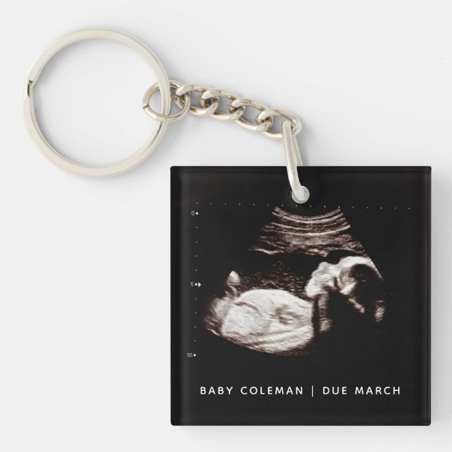 Pregnancy Announcement Baby Sonogram Photo Key Ring (Front)