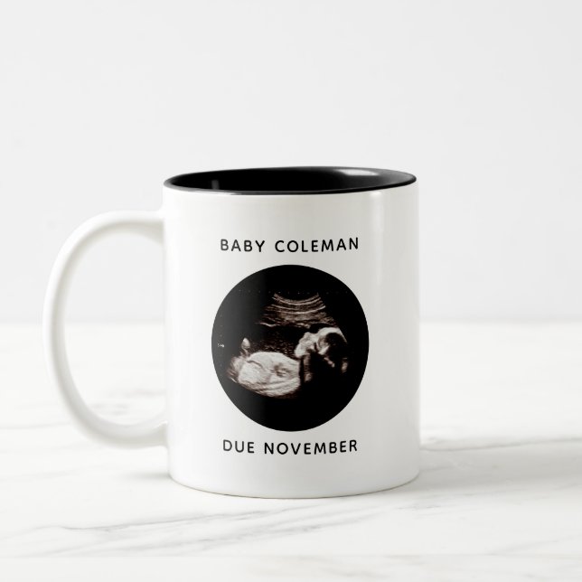 Pregnancy Announcement Baby Sonogram Photo Two-Tone Coffee Mug (Left)