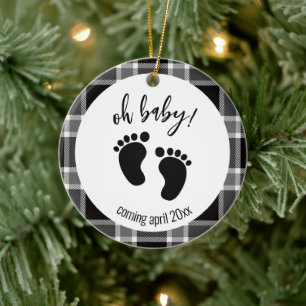 Pregnancy Announcement Black Tartan Christmas Ceramic Tree Decoration