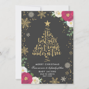 Pregnancy Announcement Christmas Card Floral Frame