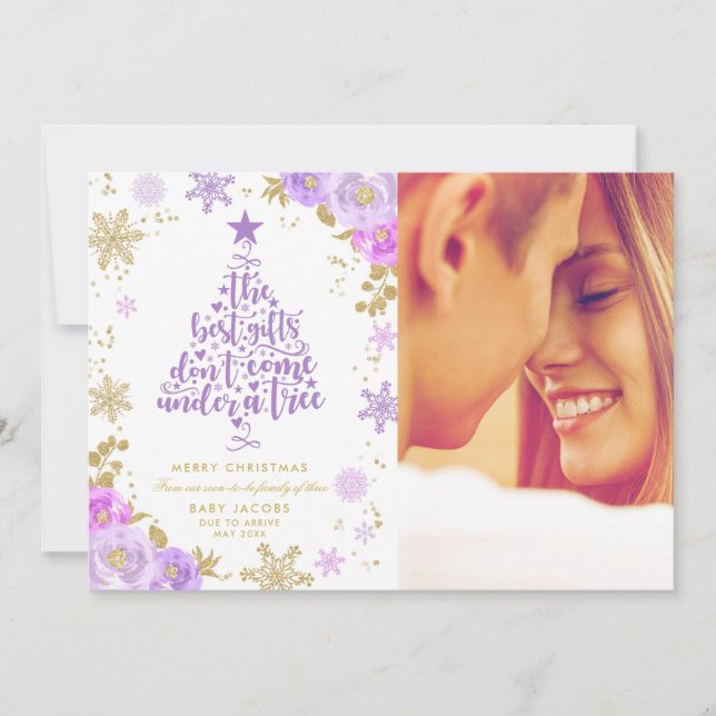 Pregnancy Announcement Christmas Photo Card Floral (Front)