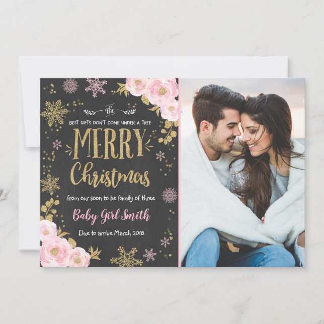 Pregnancy Announcement Christmas Photo Card Gold (Front)