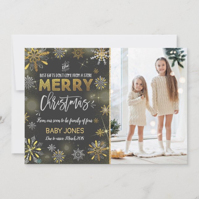 Pregnancy Announcement Christmas Photo Card Rustic (Front)