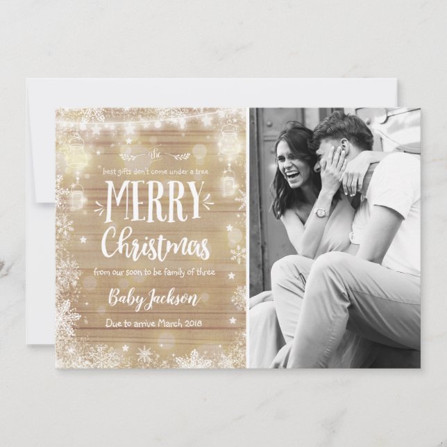 Pregnancy Announcement Christmas Photo Card Rustic (Front)