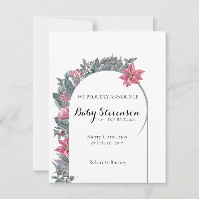 Pregnancy announcement floral Christmas card (Front)