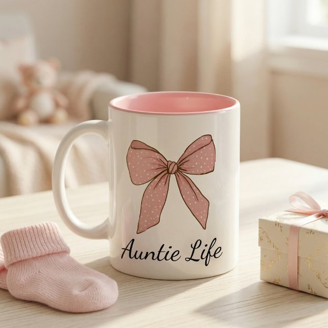 Pregnancy Announcement Gift For Aunt Bow Two-Tone Coffee Mug (Creator Uploaded)
