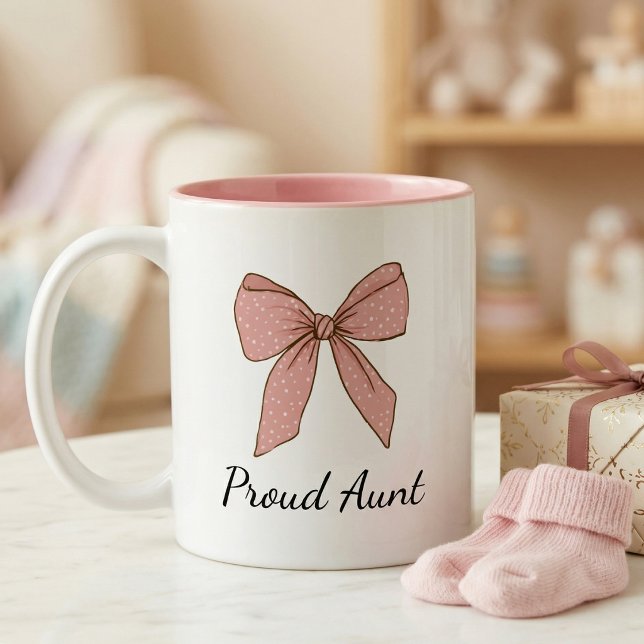 Pregnancy Announcement Gift For Aunt Proud Bow Two-Tone Coffee Mug (Creator Uploaded)